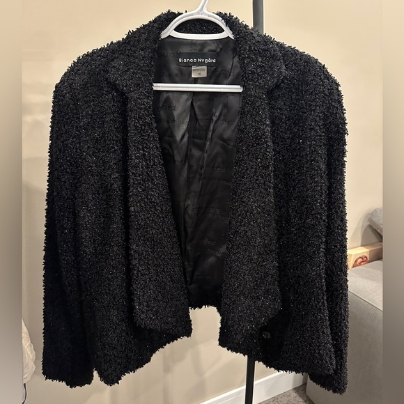 Bianca nygard black shiny teddy blazer| size 16 - Picture 1 of 4